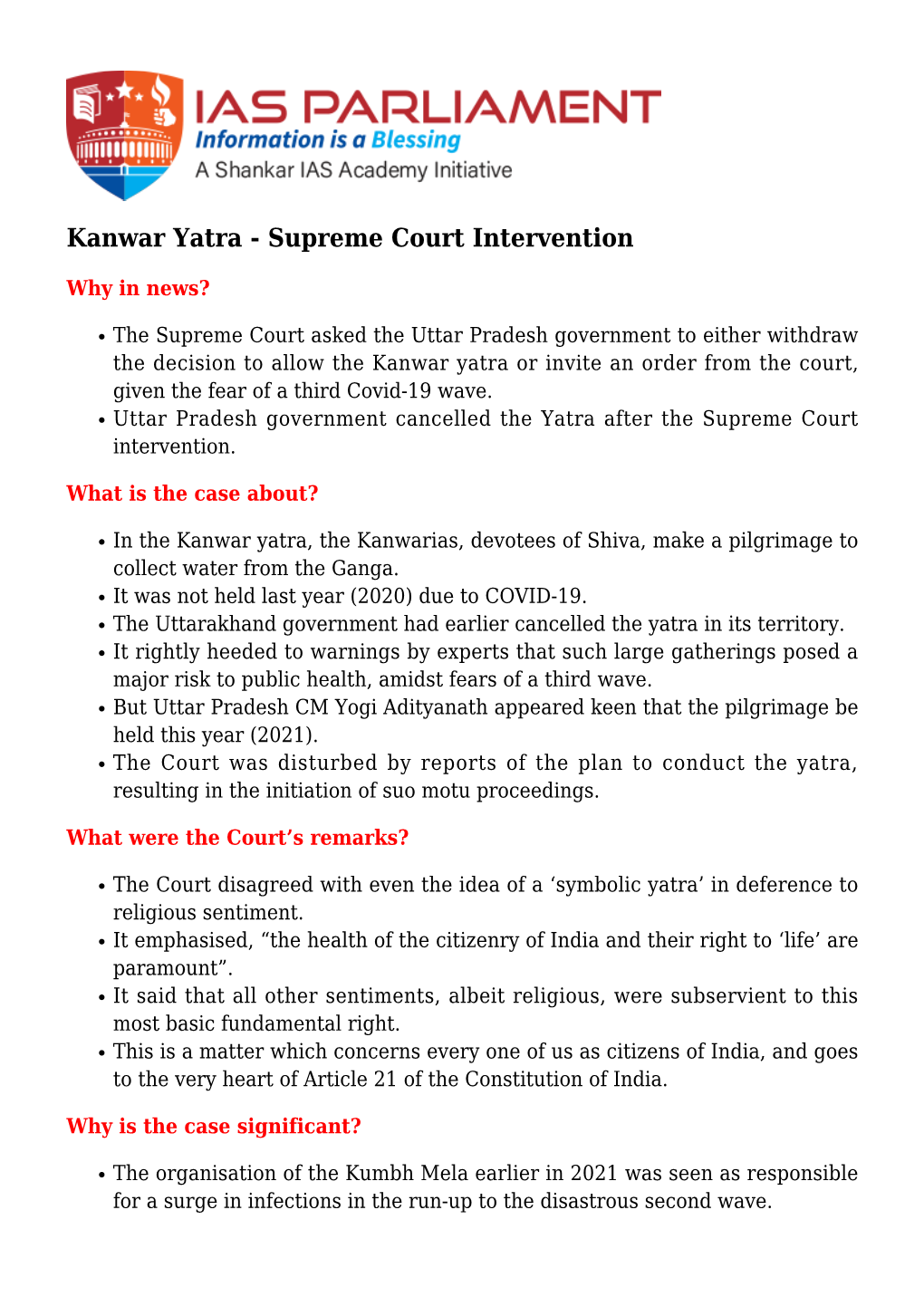 Kanwar Yatra - Supreme Court Intervention