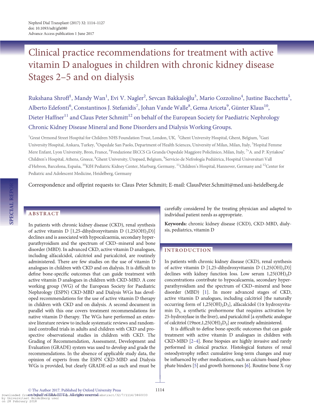 Clinical Practice Recommendations for Treatment with Active Vitamin D Analogues in Children with Chronic Kidney Disease Stages 2–5 and on Dialysis