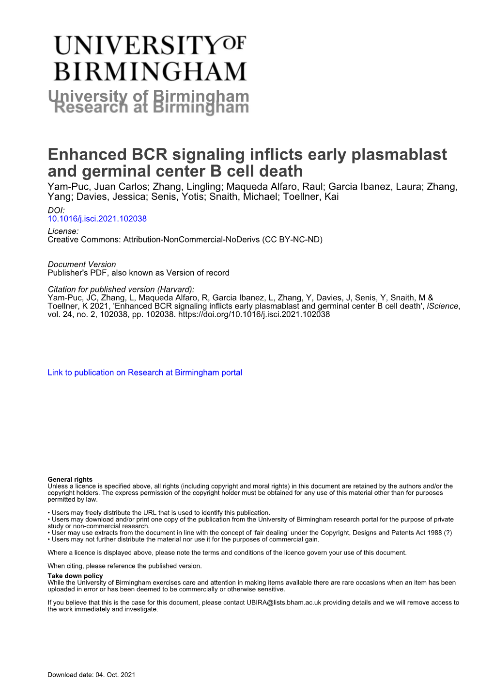 Enhanced BCR Signaling Inflicts Early Plasmablast and Germinal Center B