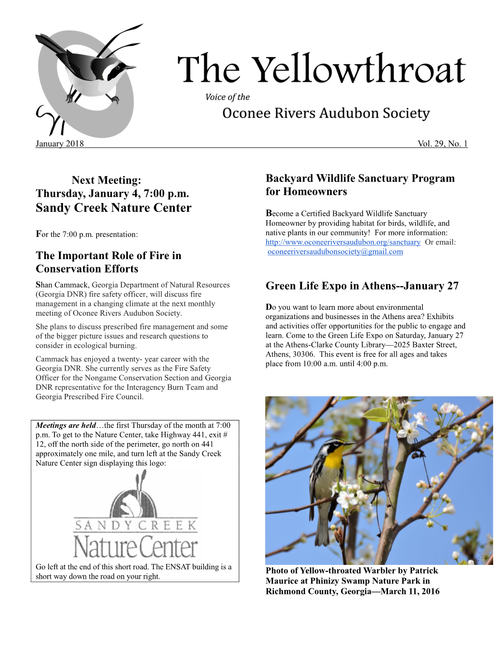 The Yellowthroat January Newsletter