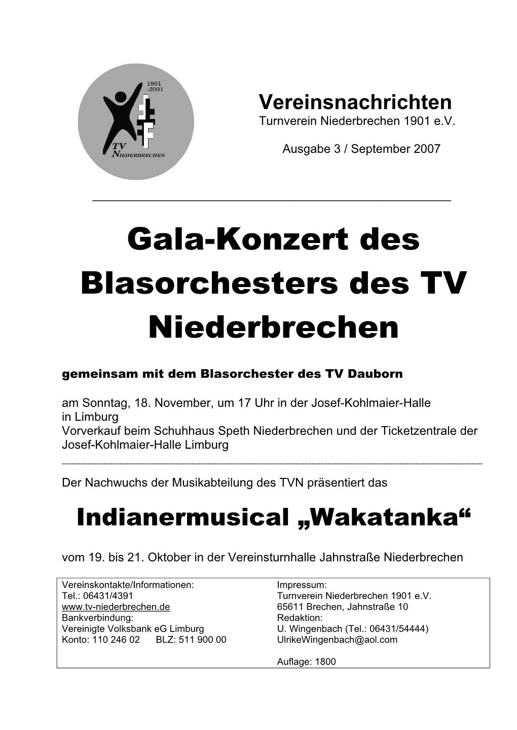 Gala-Konzert Des Blasorchesters Des TV Niederbrechen Gemeinsam Mit Dem Blasorchester Des TV Dauborn Am Sonntag, 18