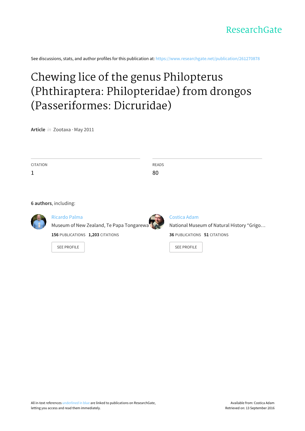 Chewing Lice of the Genus Philopterus (Phthiraptera: Philopteridae) from Drongos (Passeriformes: Dicruridae)