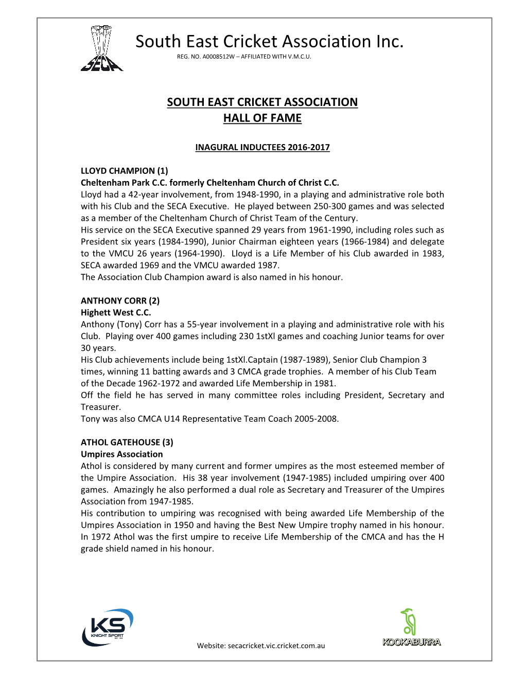 South East Cricket Association Inc. REG