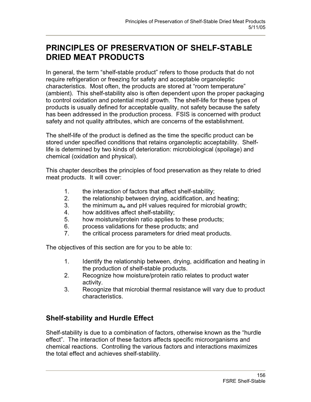 Principles of Preservation of Shelf-Stable Dried Meat Products 5/11/05