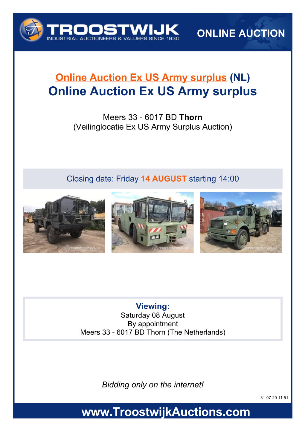 Online Auction Ex US Army Surplus (NL) Online Auction Ex US Army Surplus