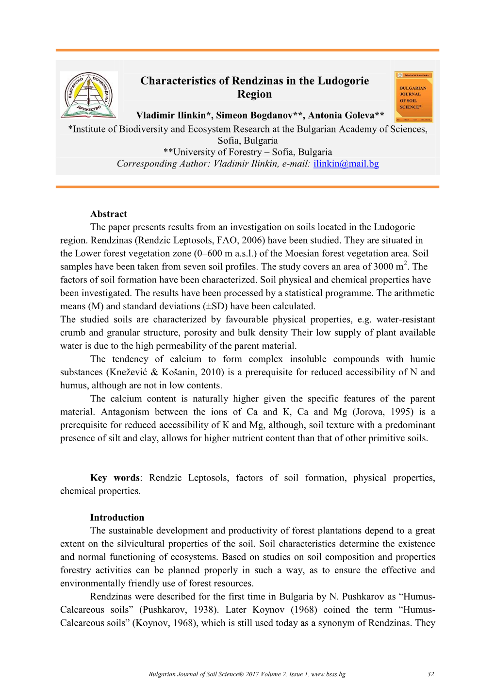 Characteristics of Rendzinas in the Ludogorie Region