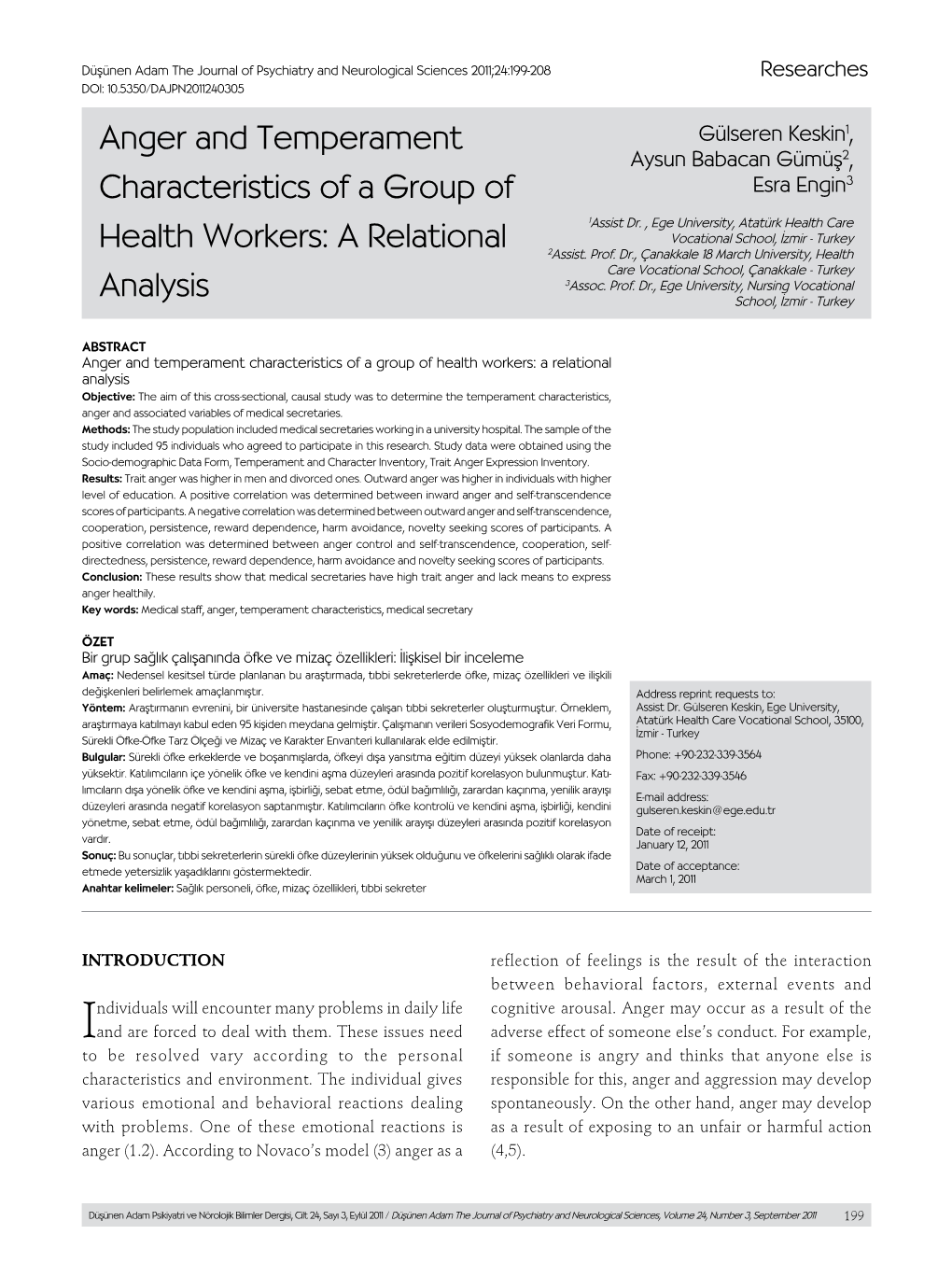 Anger and Temperament Characteristics of a Group of Health