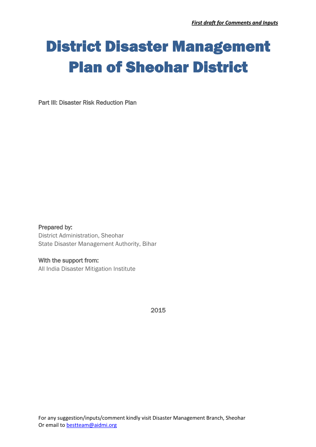 District Disaster Management Plan of Sheohar District