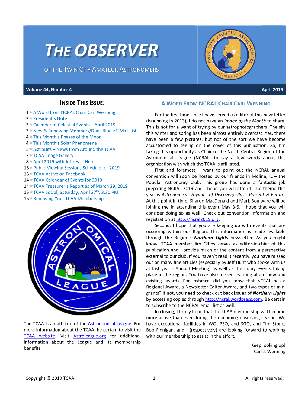 April 2019 OBSERVER