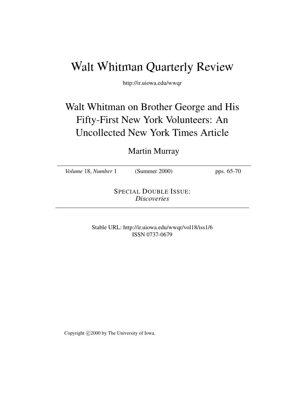 Walt Whitman Quarterly Review