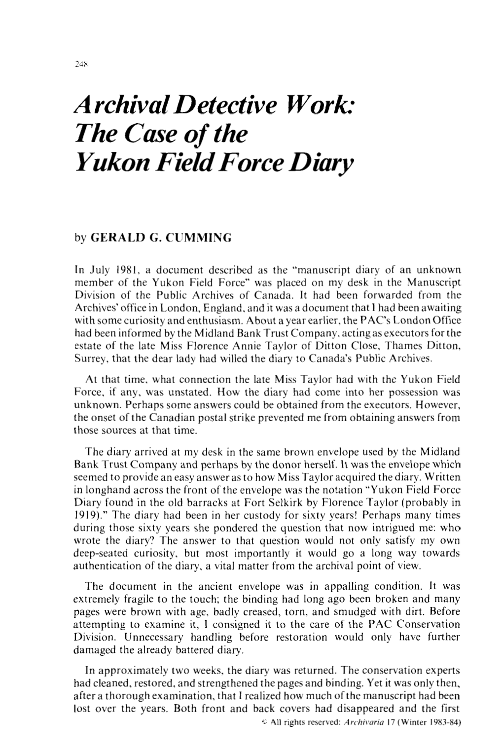 The Case of the Yukon Field Force Diary