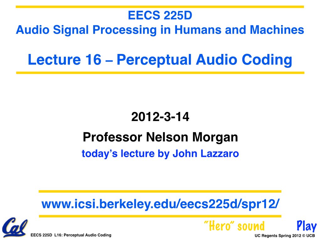 Lecture 16 – Perceptual Audio Coding