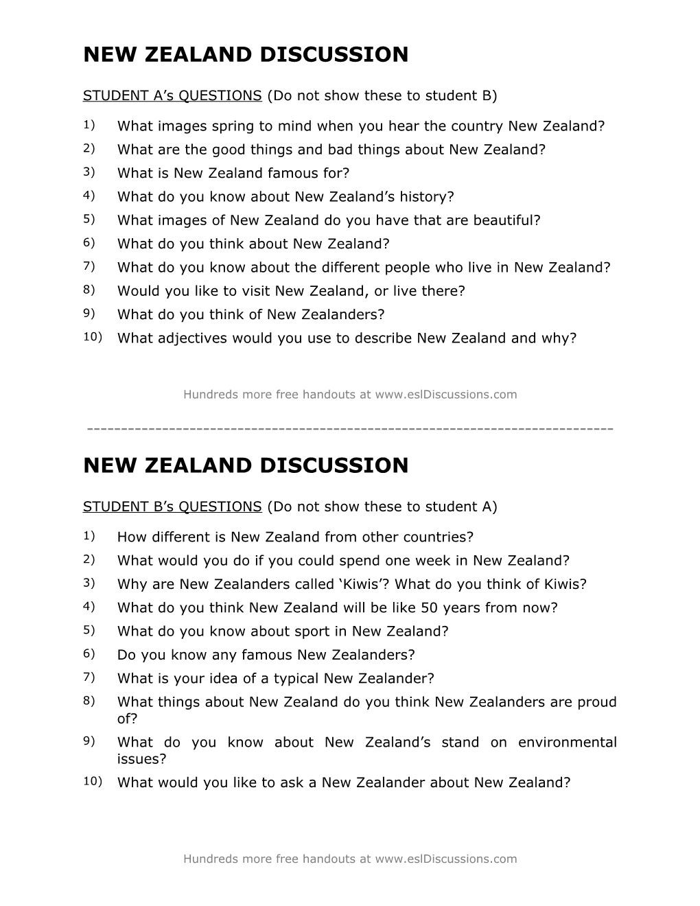 ESL Conversation Lesson on New Zealand