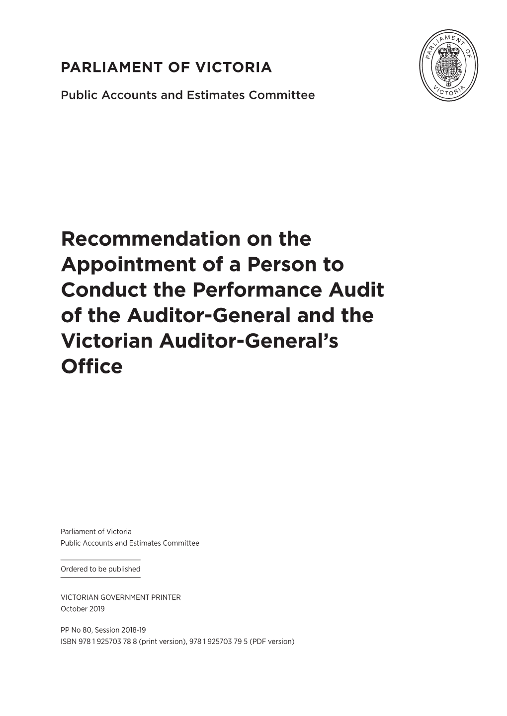 PAEC 59 02 Recommendation VAGO Performance Audit