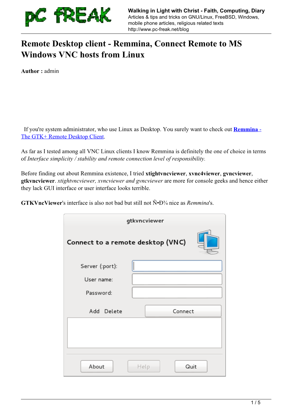 Remote Desktop Client - Remmina, Connect Remote to MS Windows VNC Hosts from Linux