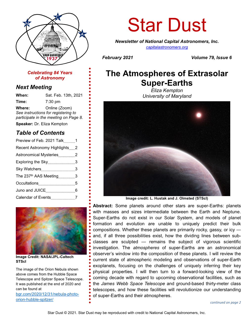 Star Dust Newsletter of National Capital Astronomers, Inc