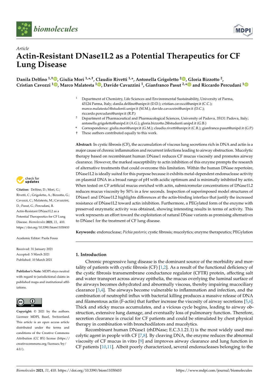 Actin-Resistant Dnase1l2 As a Potential Therapeutics for CF Lung Disease