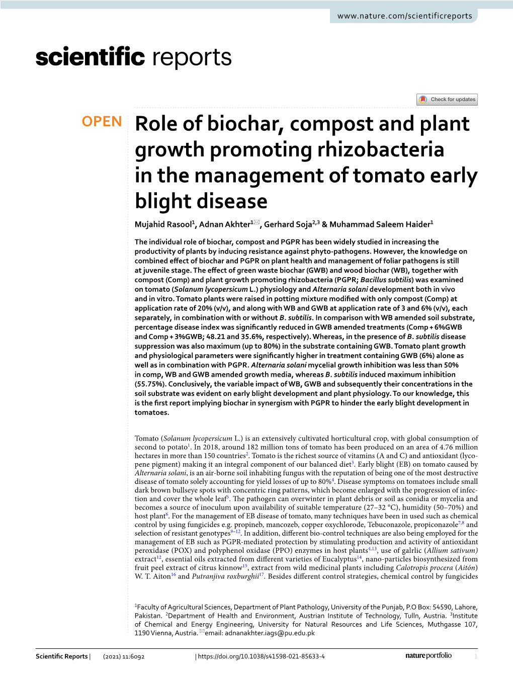 Role of Biochar, Compost and Plant Growth Promoting Rhizobacteria In