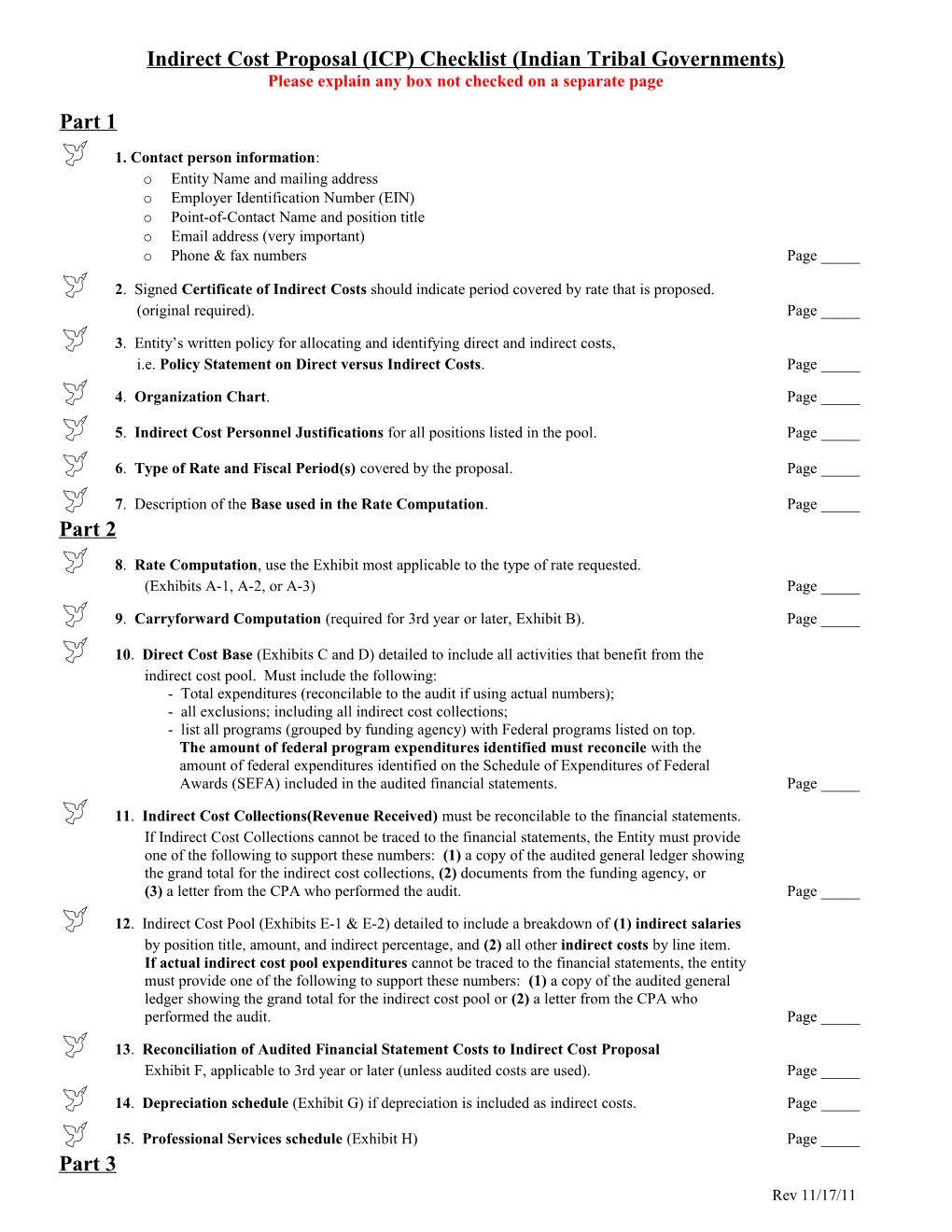 Indirect Cost Proposal (ICP) Checklist (Indian Tribal Governments)