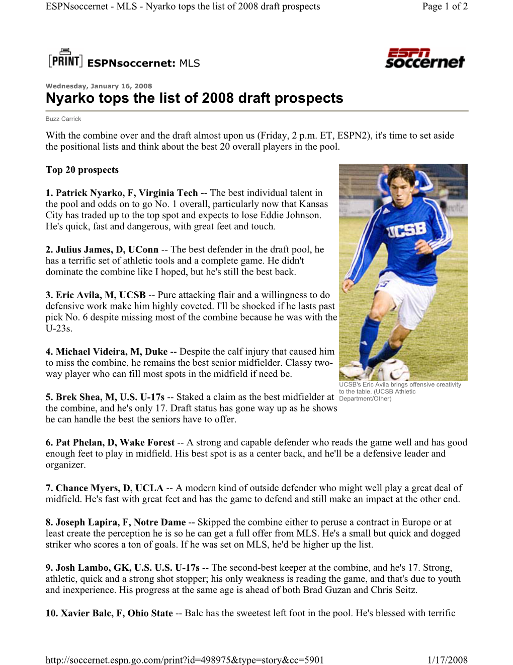 Nyarko Tops the List of 2008 Draft Prospects Page 1 of 2