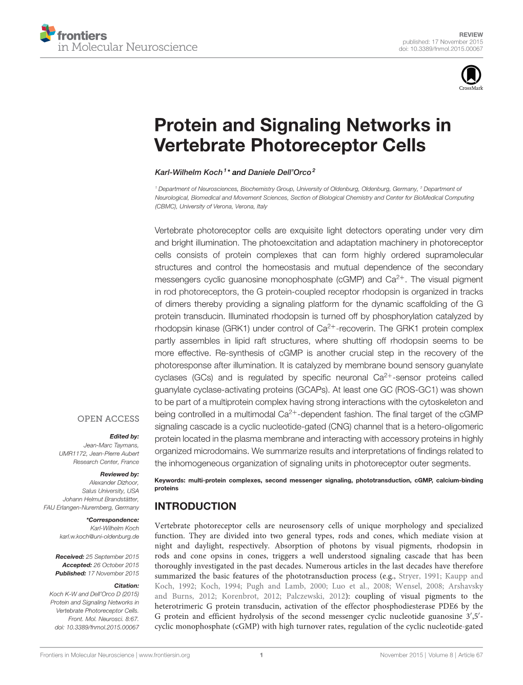 Protein and Signaling Networks in Vertebrate Photoreceptor Cells