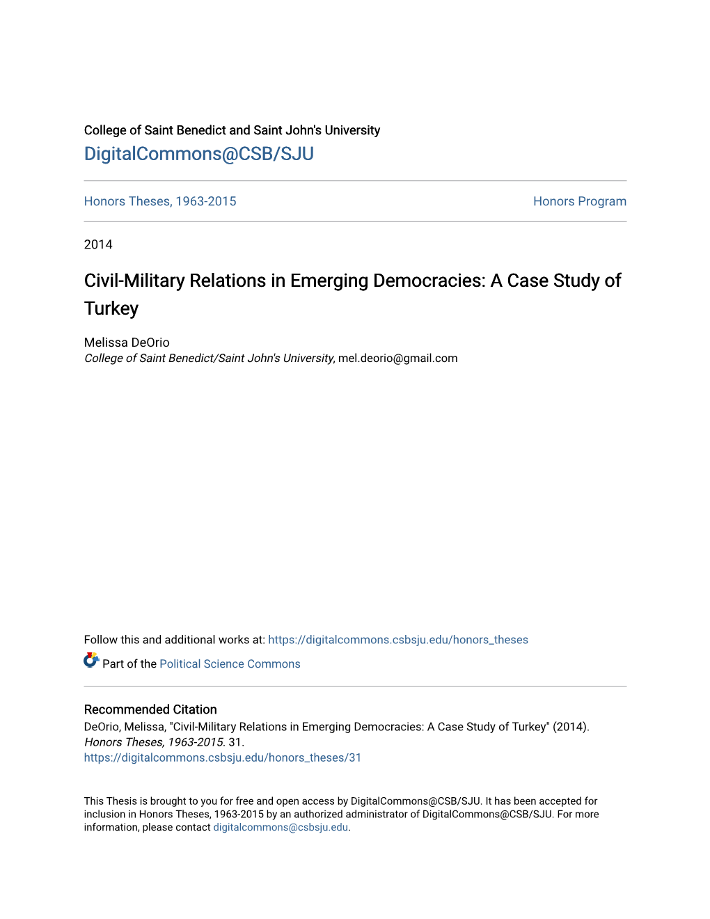 Civil-Military Relations in Emerging Democracies: a Case Study of Turkey
