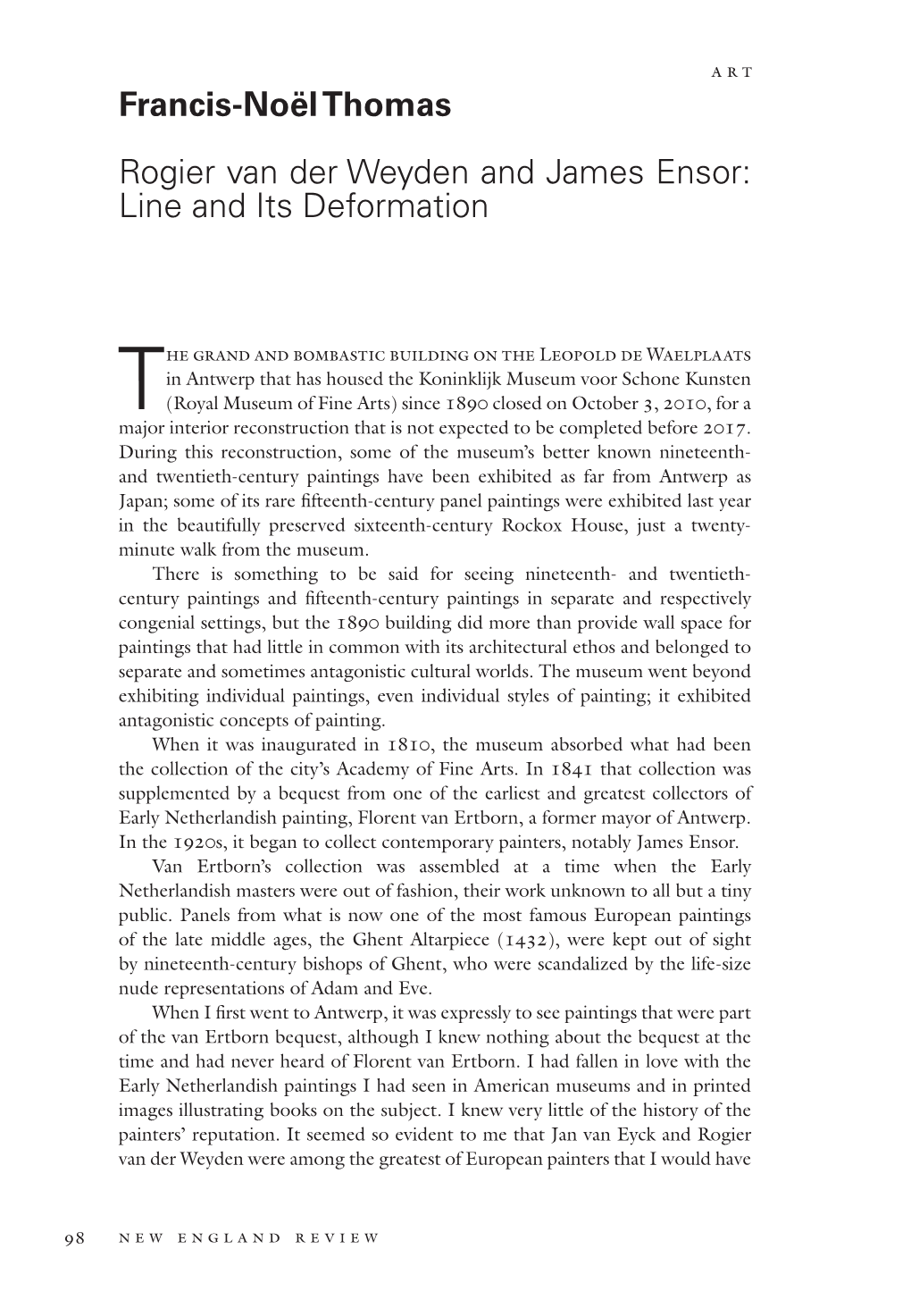 Francis-Noël Thomas Rogier Van Der Weyden and James Ensor: Line and Its Deformation