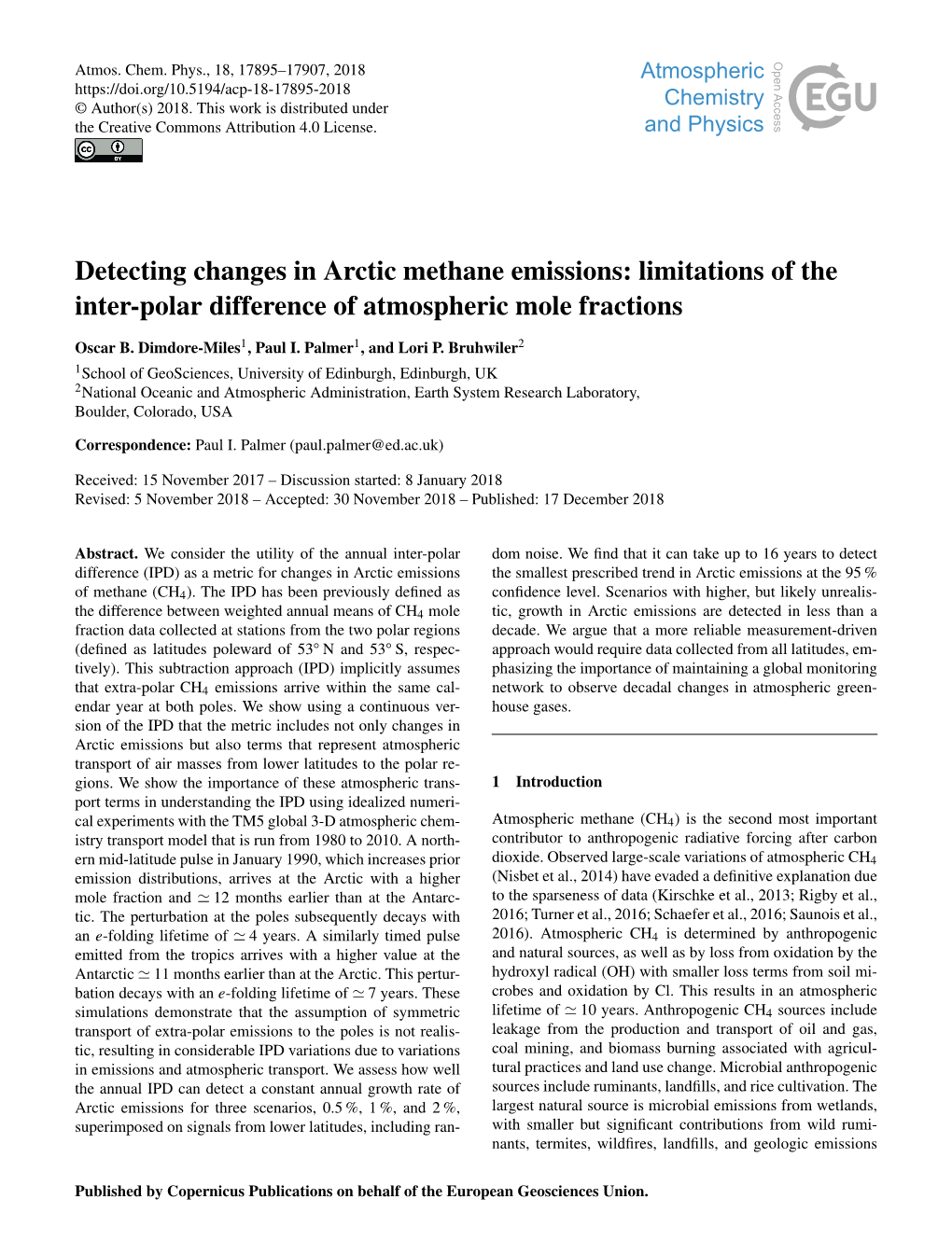 Detecting Changes in Arctic Methane Emissions: Limitations of the Inter-Polar Difference of Atmospheric Mole Fractions