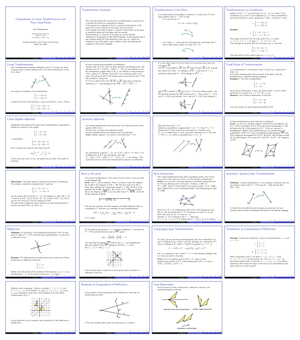 Compositions of Linear Transformations and Their Fixed Points Transformation Geometry Transformations of the Plane Transformatio