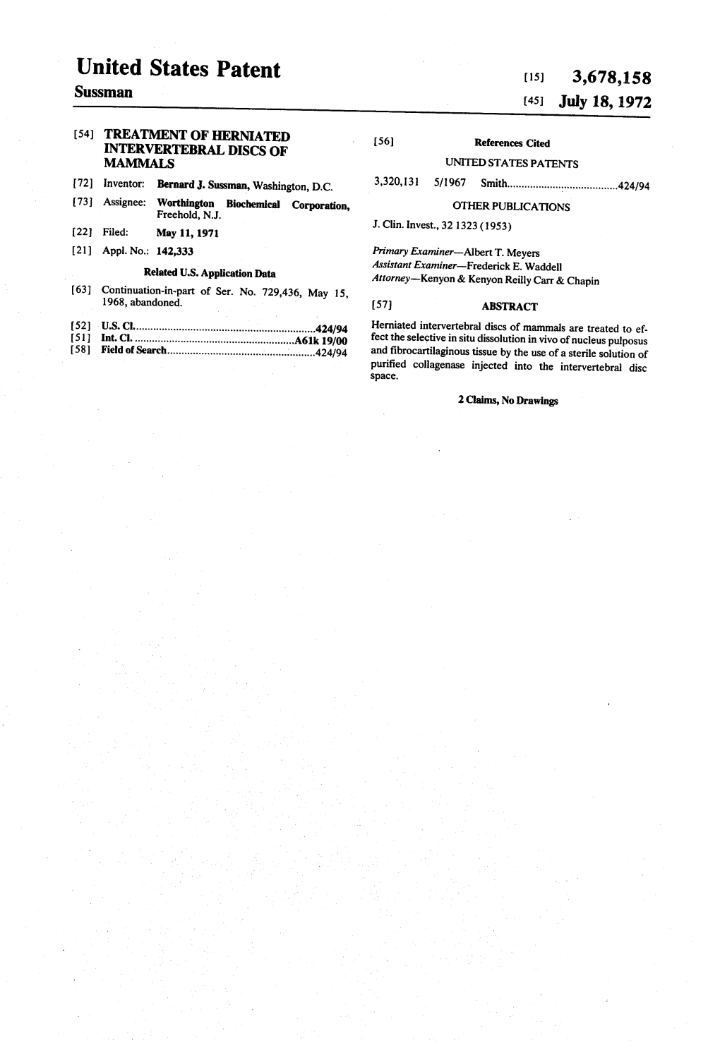 United States Patent (15) 3,678,158 Sussman (45) July 18, 1972