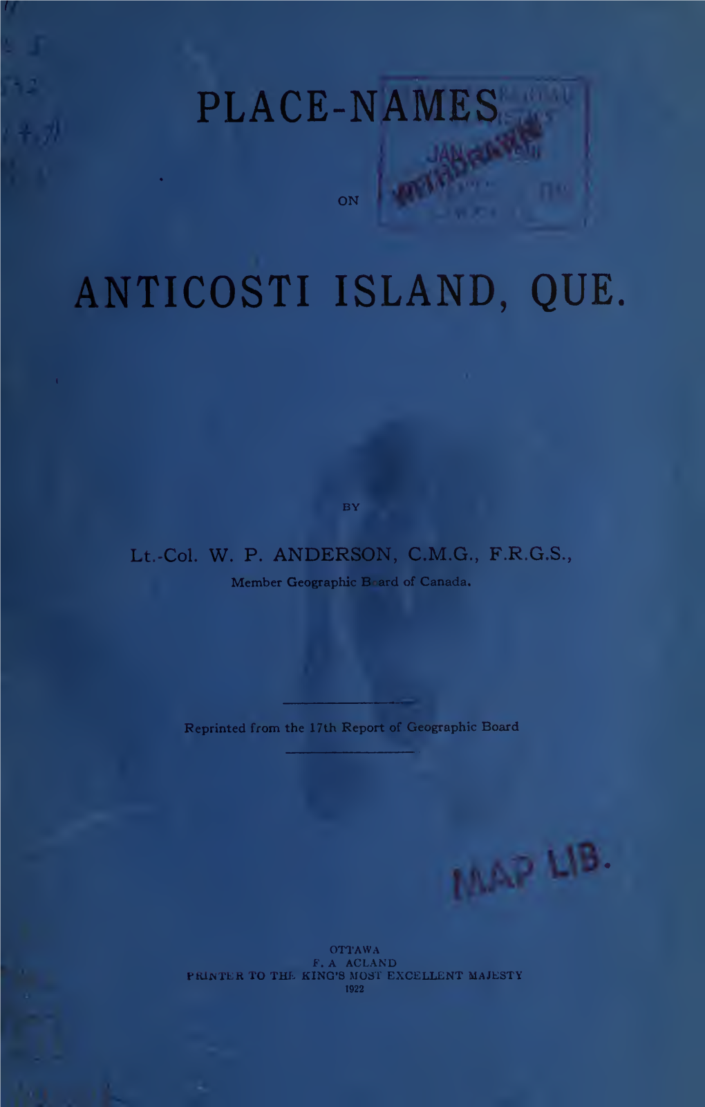 Place-Names on Anticosti Island, Que