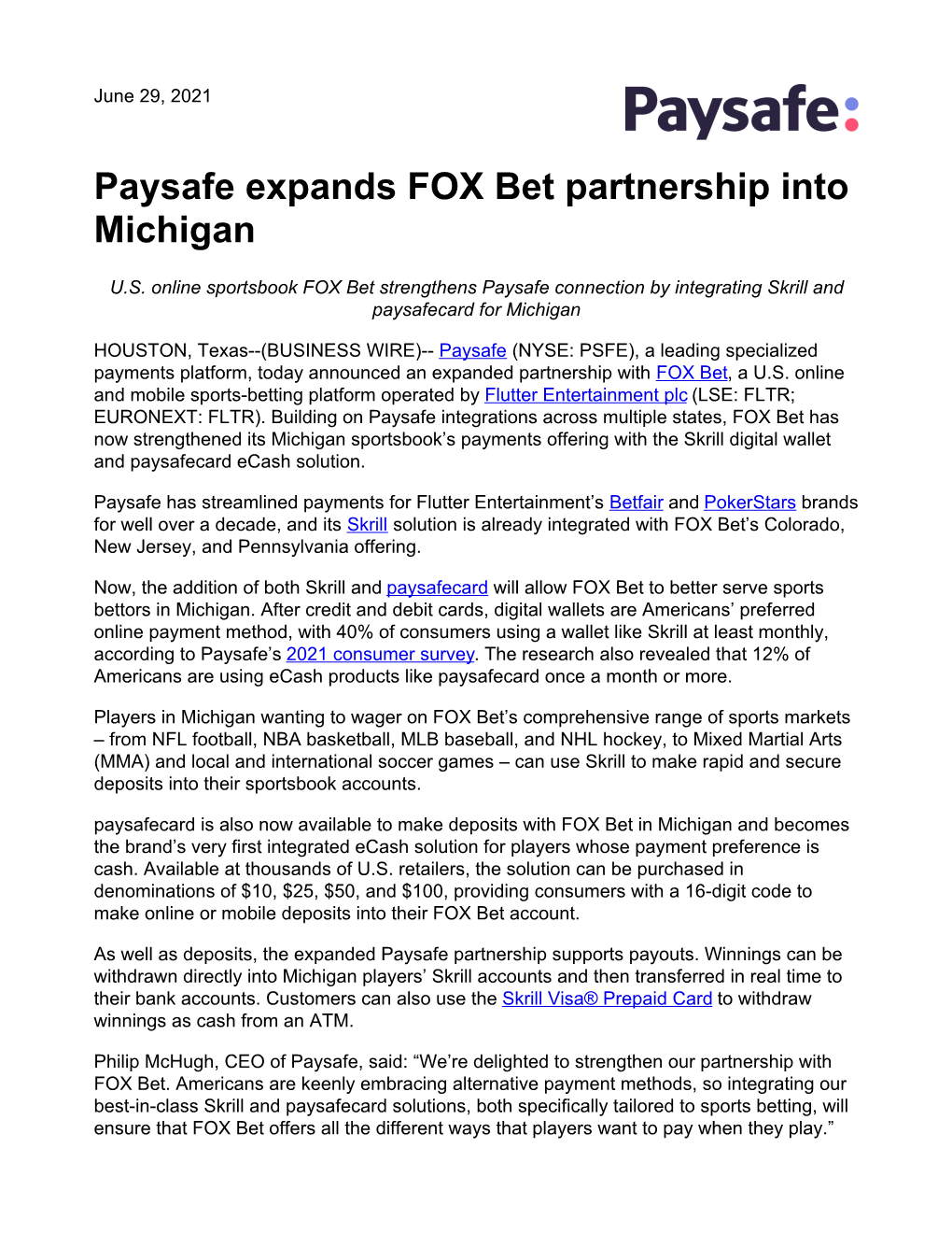 Paysafe Expands FOX Bet Partnership Into Michigan