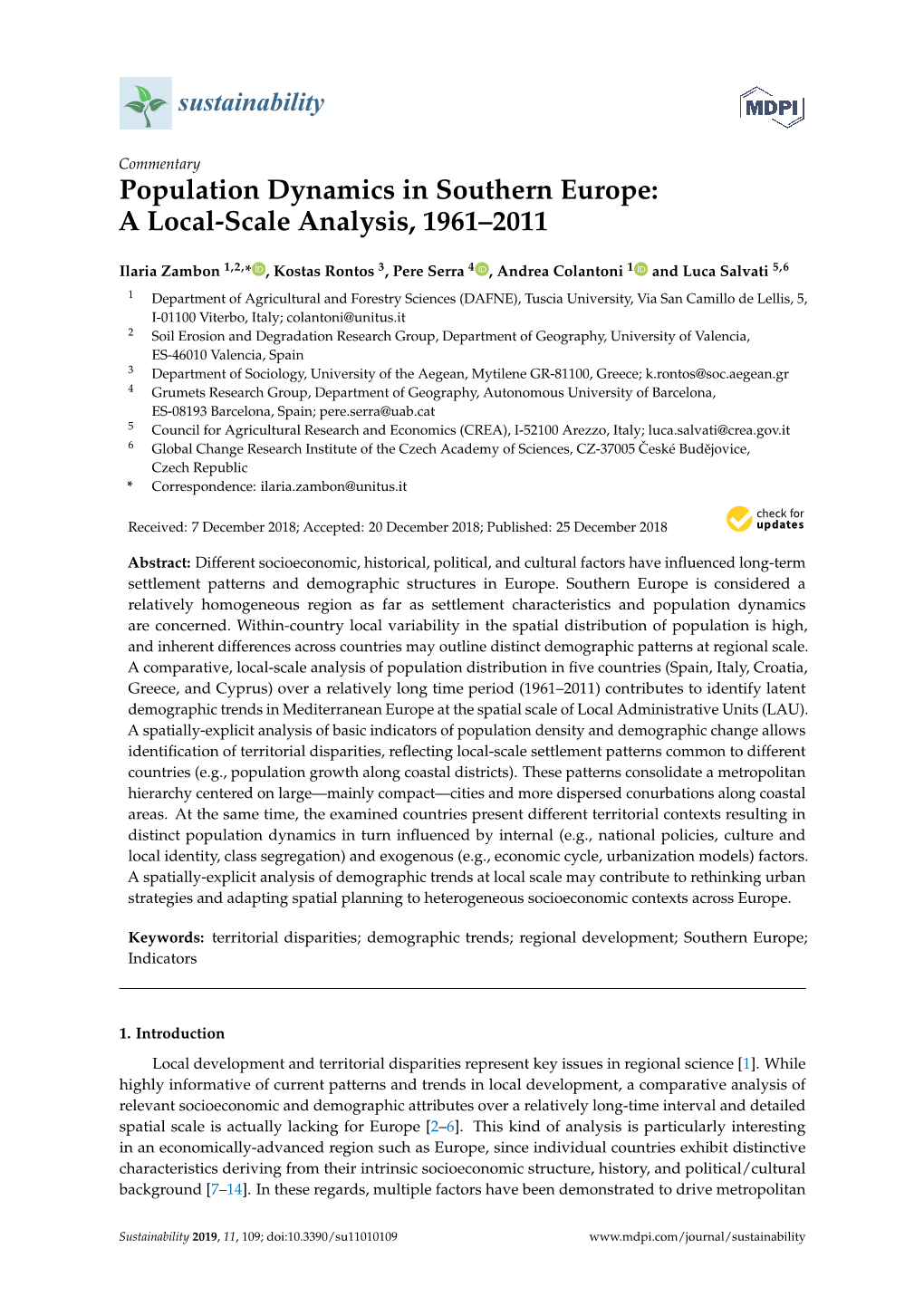 Population Dynamics in Southern Europe: a Local-Scale Analysis, 1961–2011