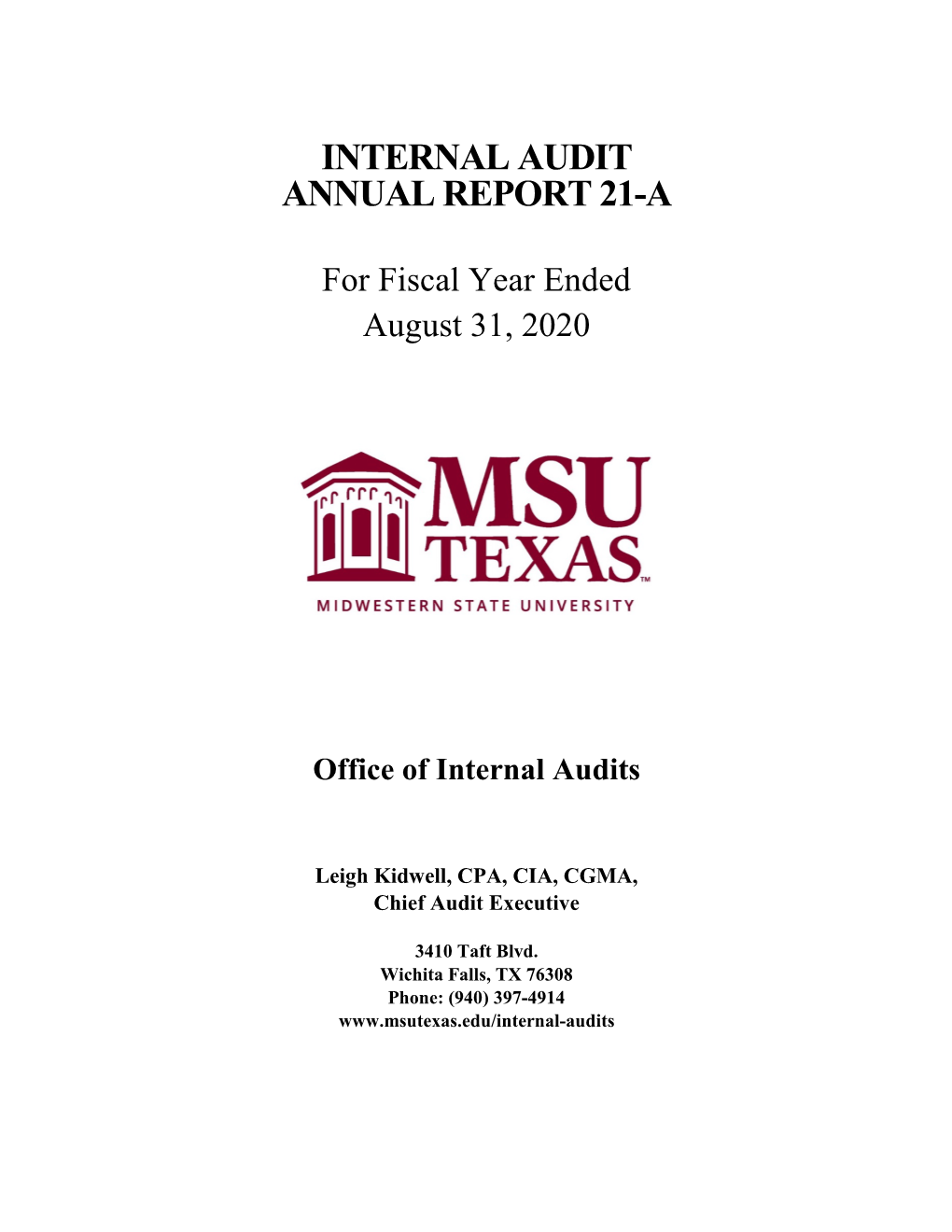 Fiscal Year 2020 Internal Audit Annual Report