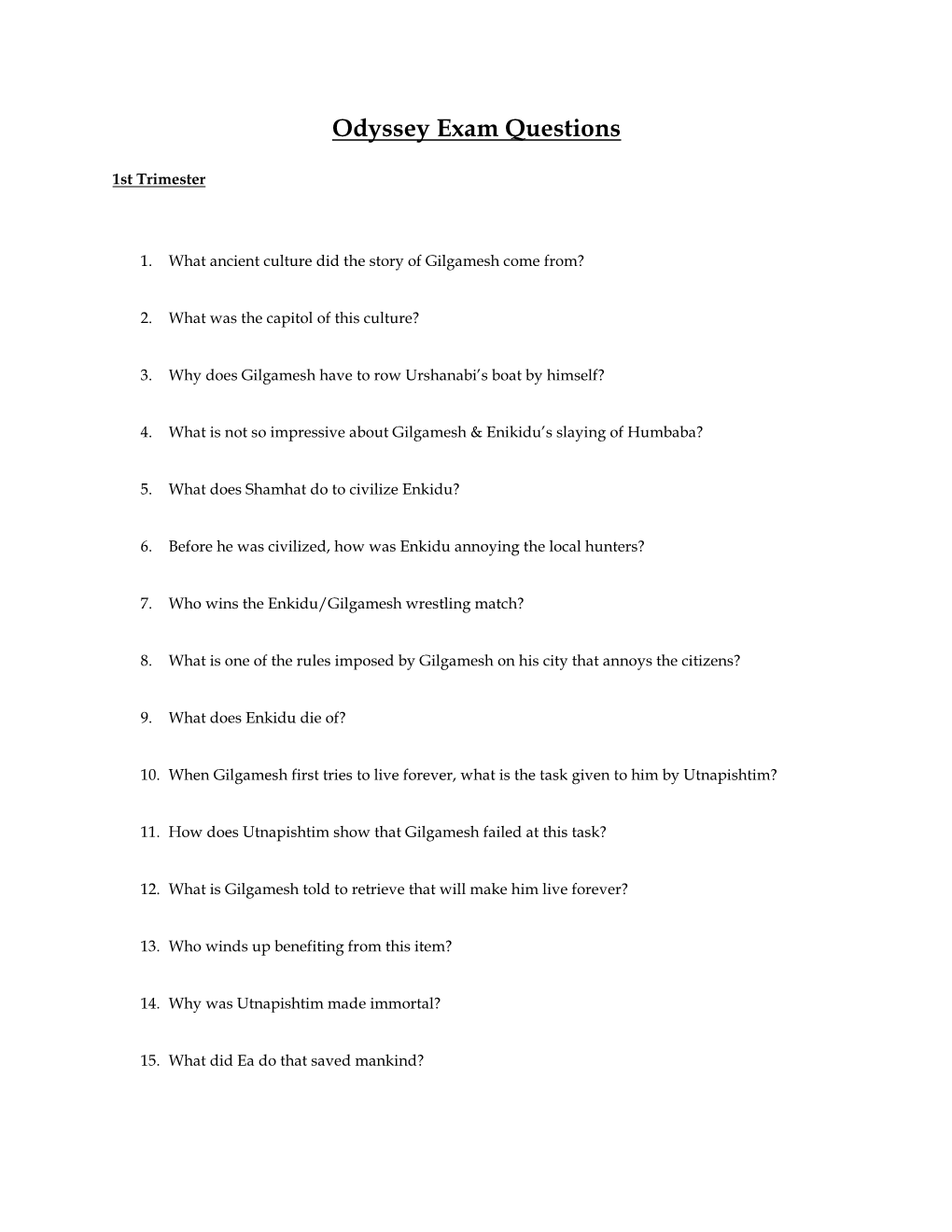 Odyssey Exam Questions