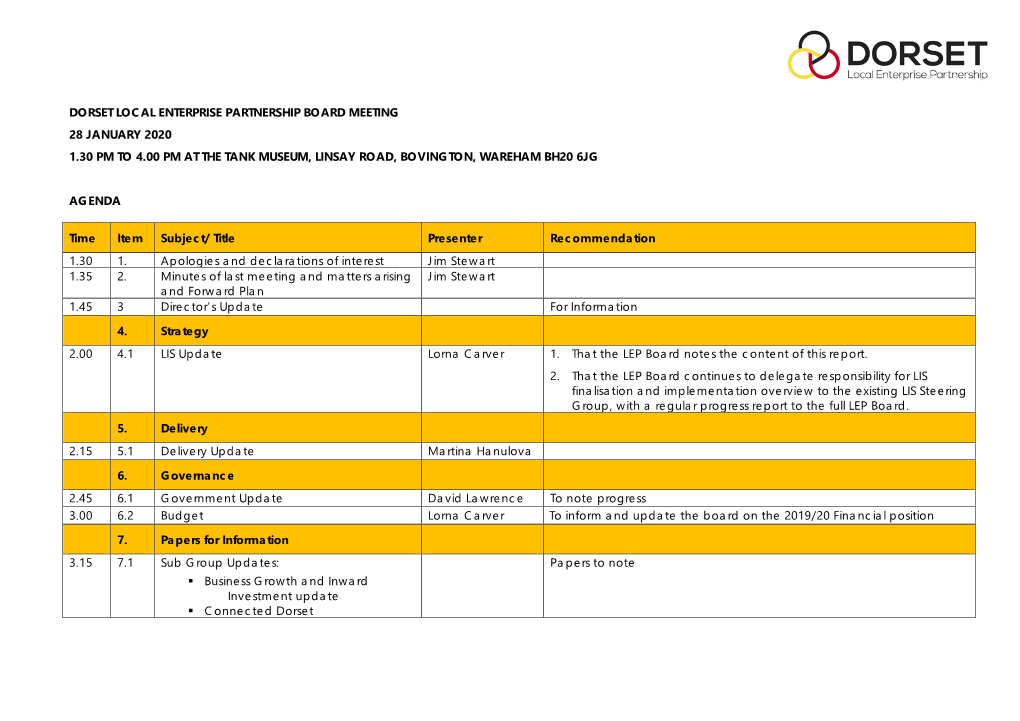 Papers for Dorset LEP Board Meeting 28 January 2020