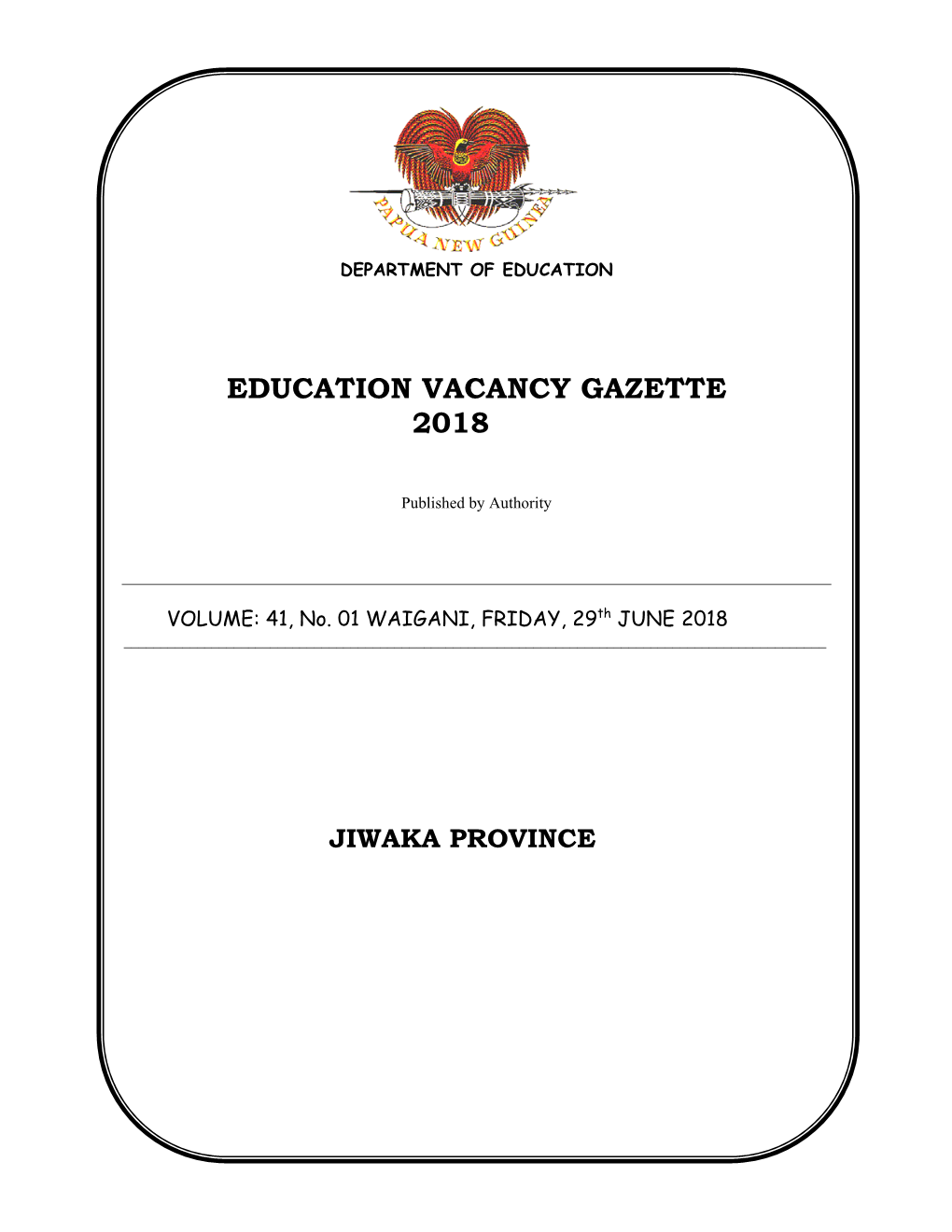 Education Vacancy Gazette 2018