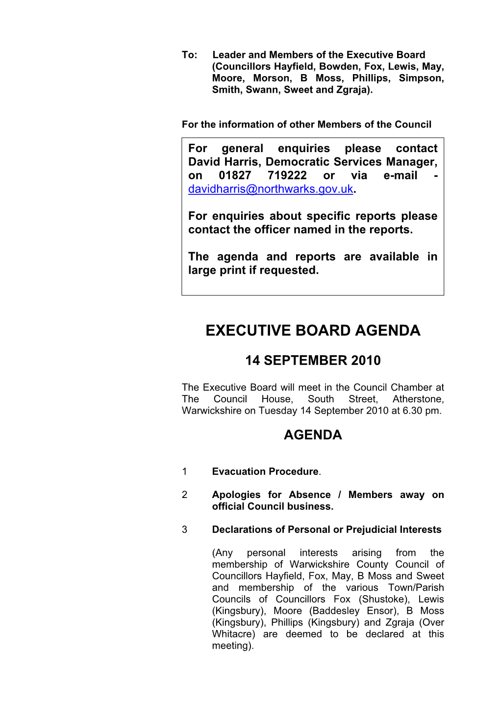 Executive Board Agenda