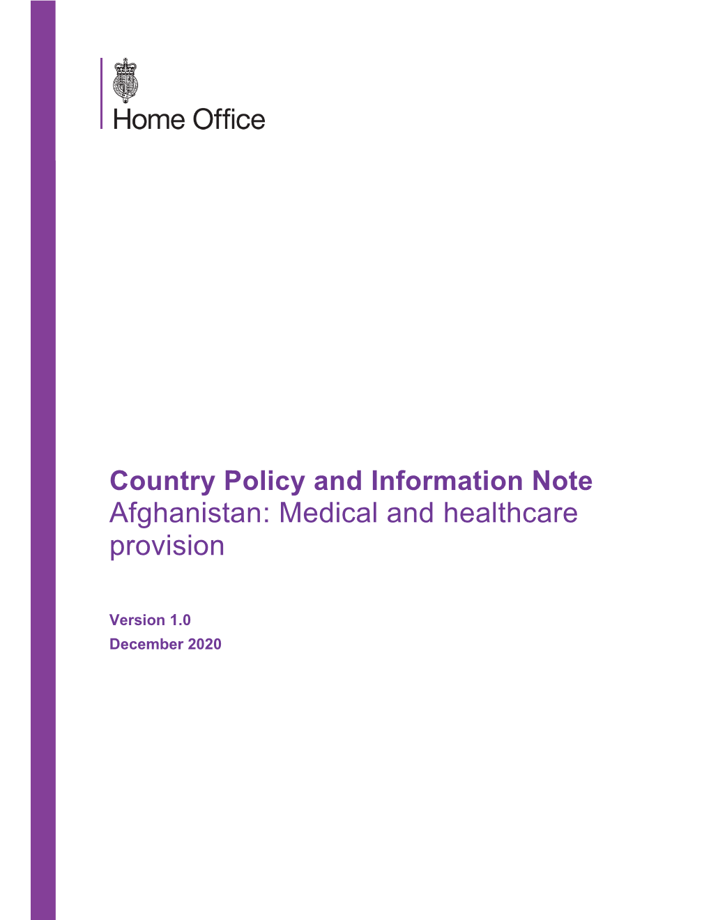 Afghanistan.Medical and Healthcare CPIN.V1.0.December 2020