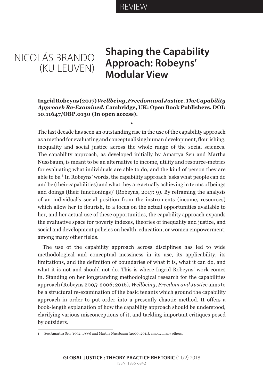 Shaping the Capability Approach: Robeyns' Modular View NICOLÁS