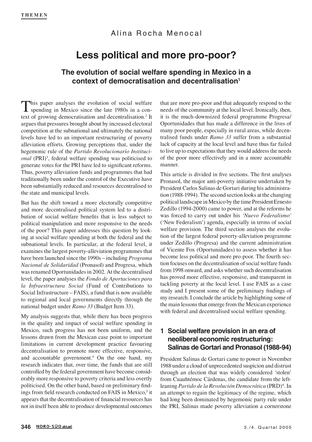 The Evolution of Social Welfare Spending in Mexico in a Context of Democratisation and Decentralisation1