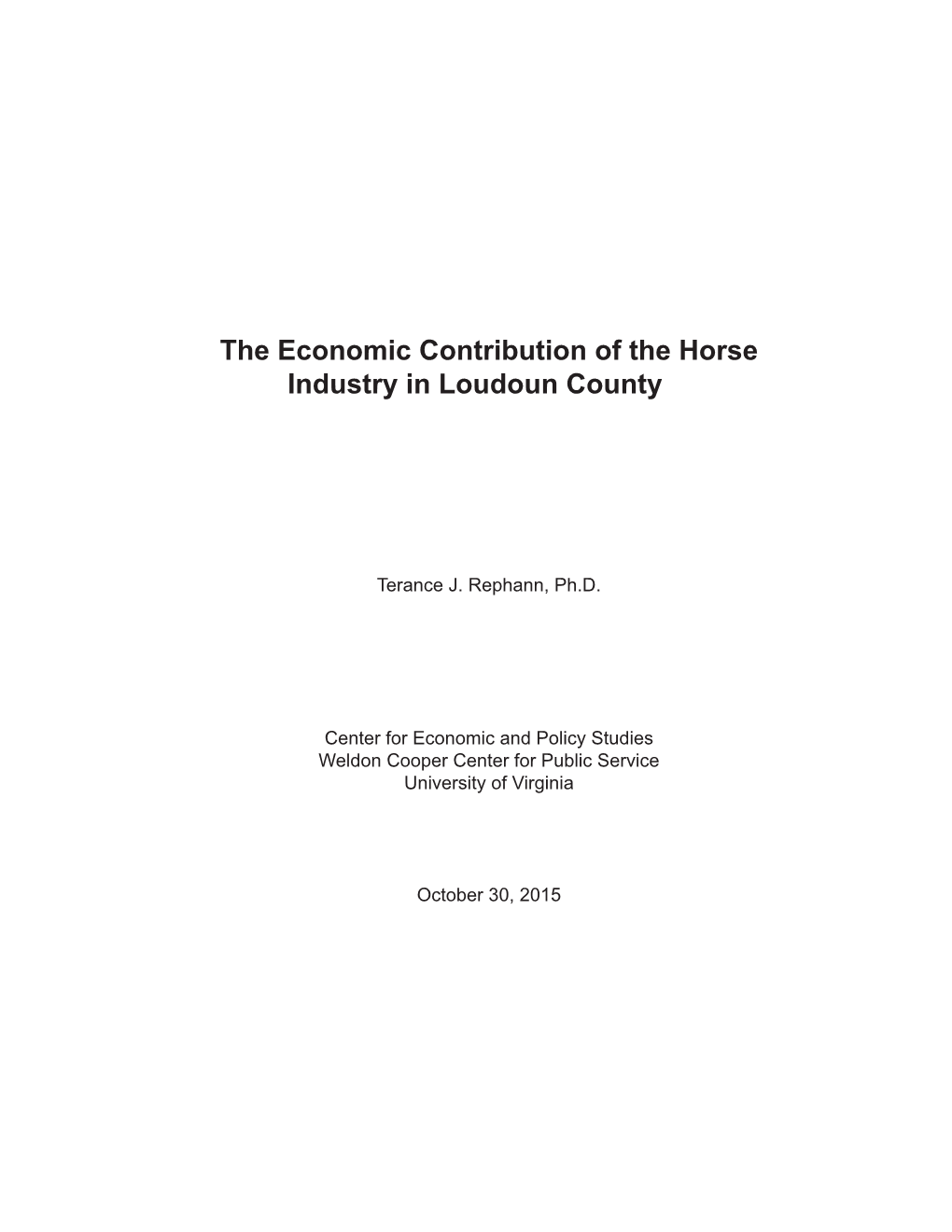 The Economic Contribution of the Horse Industry in Loudoun County