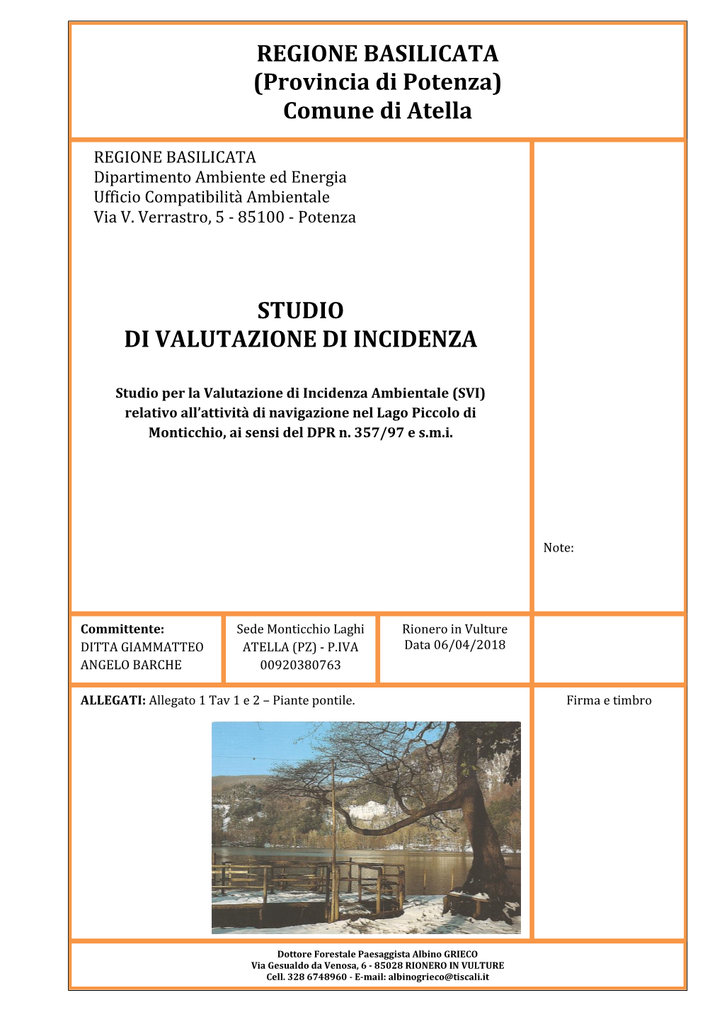 REGIONE BASILICATA Dipartimento Ambiente Ed Energia