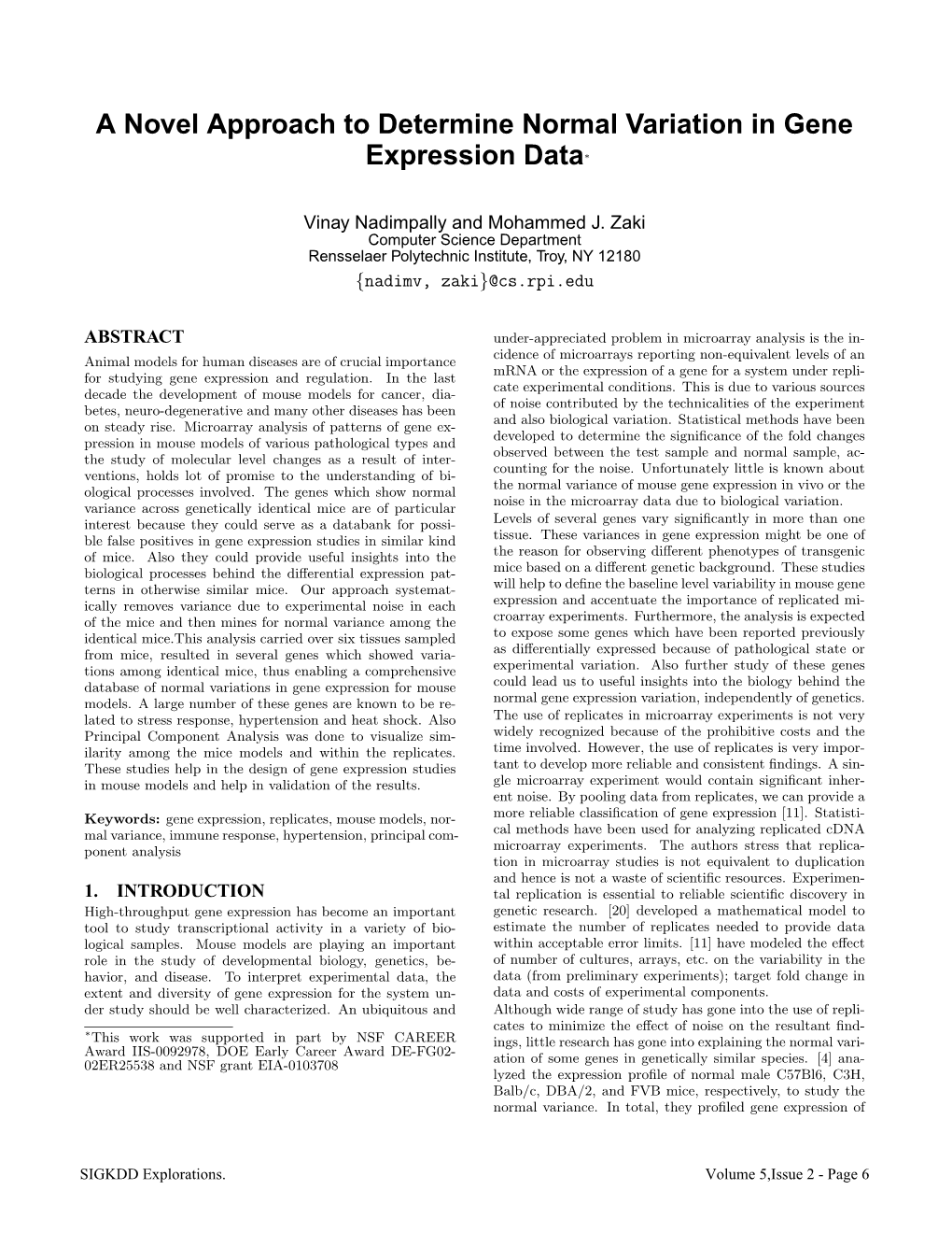 A Novel Approach to Determine Normal Variation in Gene Expression Data∗