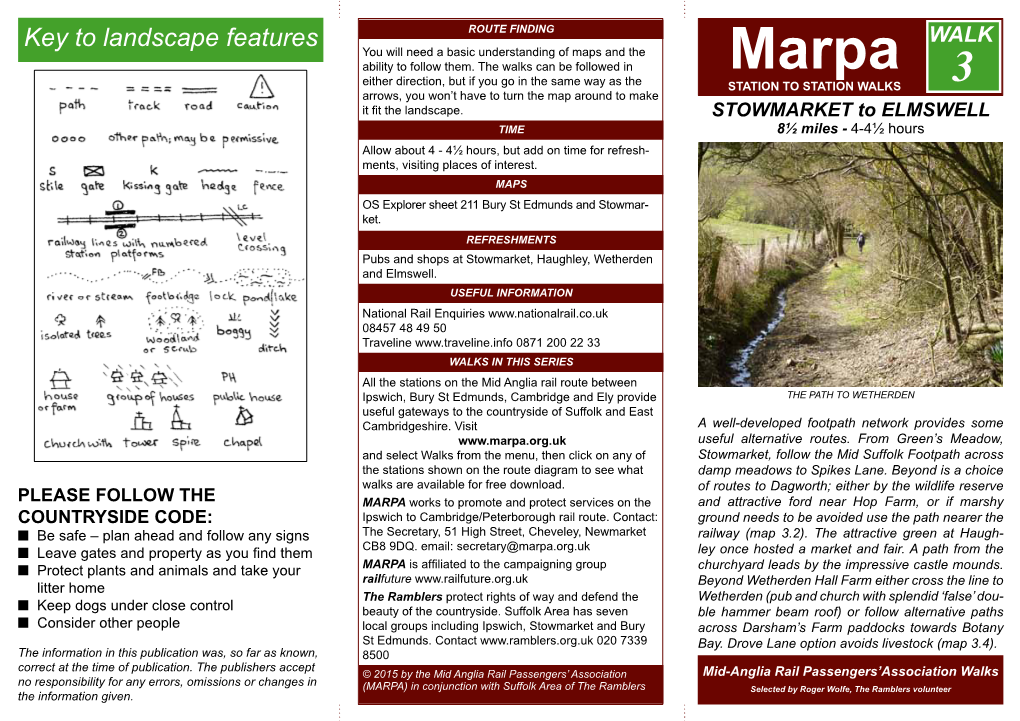 WALK Key to Landscape Features You Will Need a Basic Understanding of Maps and the Ability to Follow Them