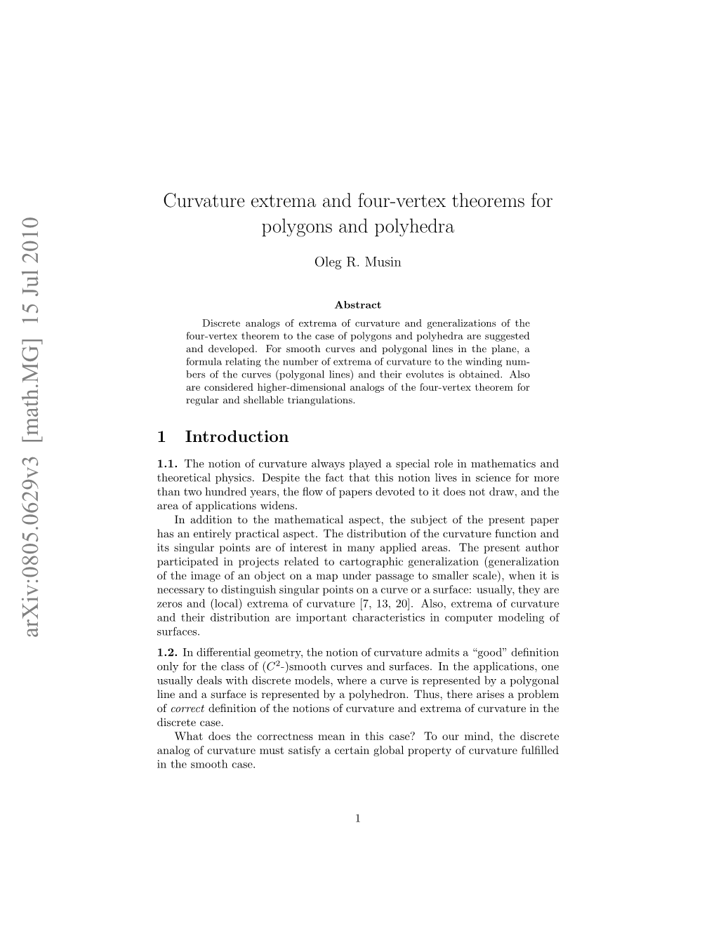 Curvature Extrema and Four-Vertex Theorems for Polygons and Polyhedra