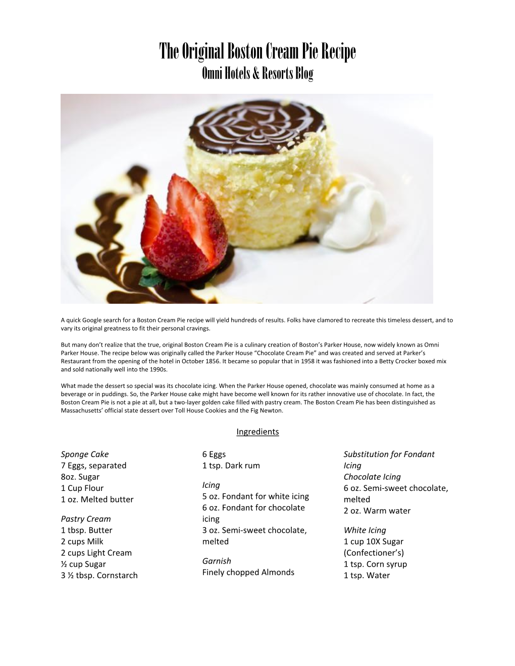 The Original Boston Cream Pie Recipe Omni Hotels & Resorts Blog