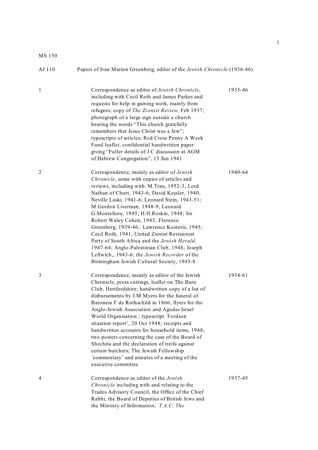 1 MS 150 AJ 110 Papers of Ivan Marion