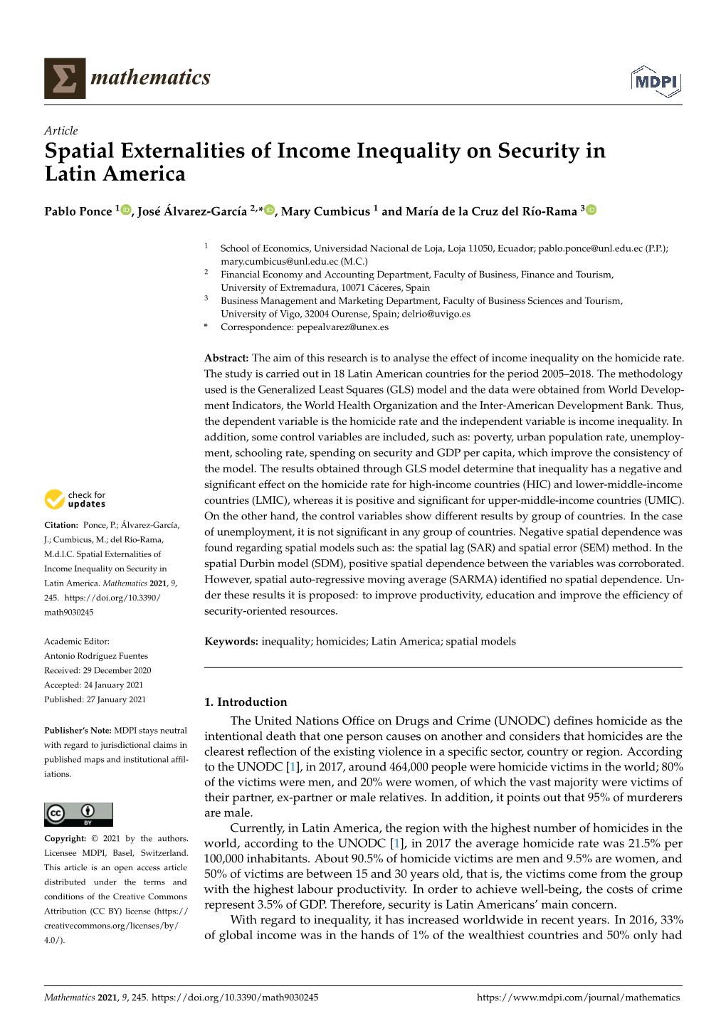 Spatial Externalities of Income Inequality on Security in Latin America