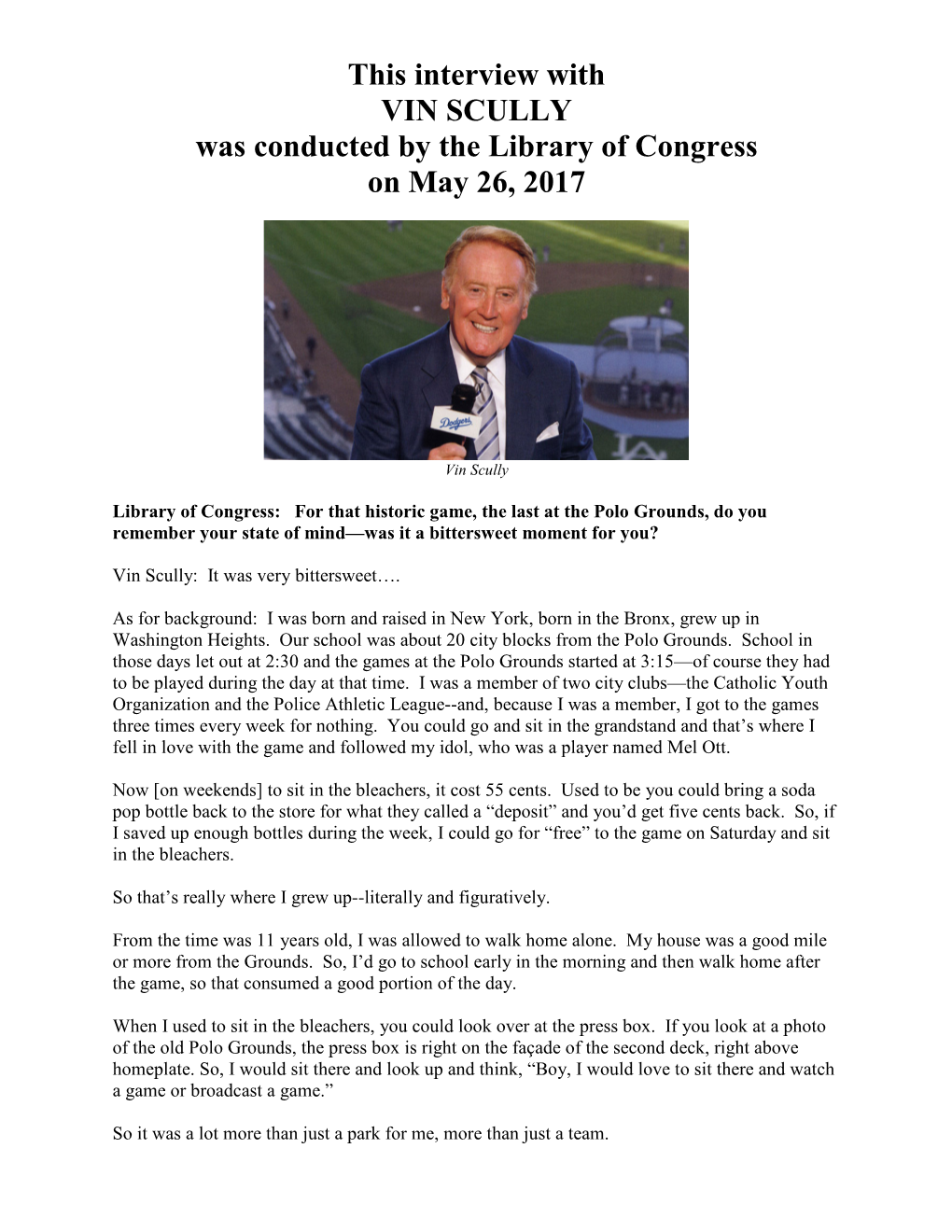 Vin Scully Interview